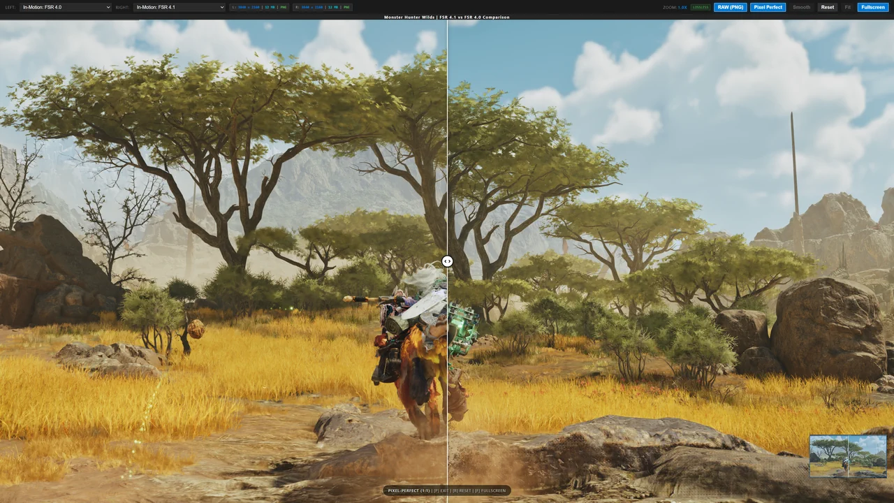 Interface preview showing a side-by-side comparison of 4K gaming screenshots